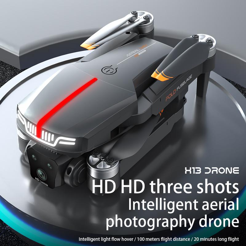 Brand new H13 drone, optical flow positioning, brushless motors, with HD dual cameras and breathing lights, one button take-off and landing, 360° aerobatic roll, foldable quadcopter (with battery)