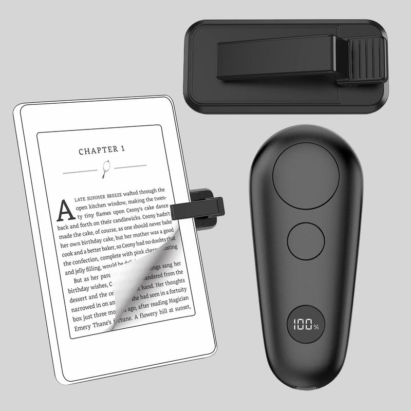 Remote Control Page Turner for Kindle Paperwhite, Camera Video Recording Remote Triggers, USB Rechargeable Page Turner Clicker with Power Display & Lanyard for iPad Tablets Reading Novels, Remote Control for Reading