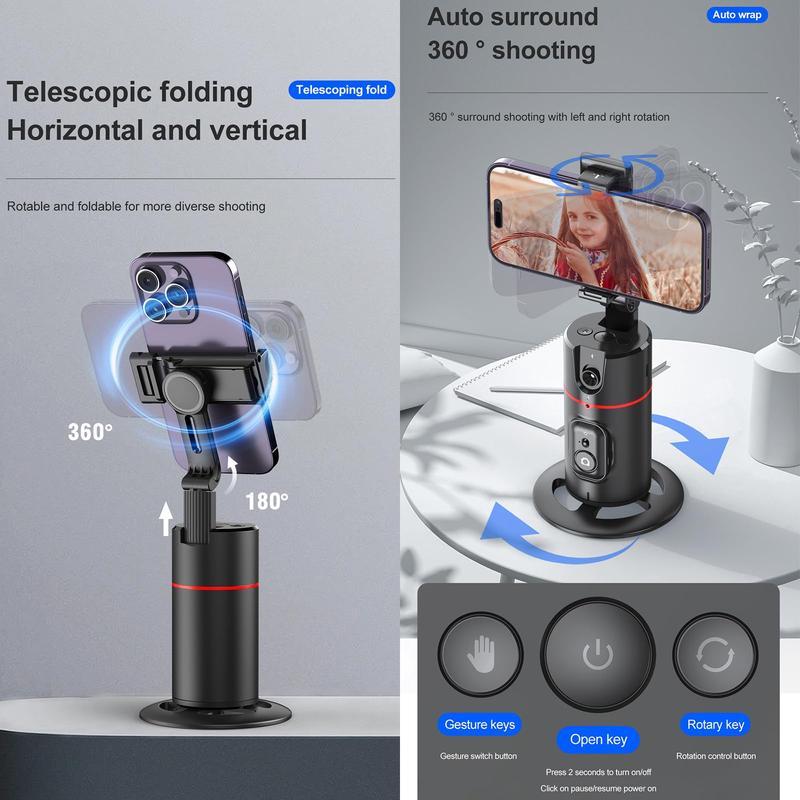 Auto Face Tracking Tripod, No App Required, 360° Rotation Face Body Phone Camera Mount Smart Shooting Phone Tracking Holder for Live Vlog Streaming Video, Rechargeable Battery Accessories Selfie Smartphone Cellphone