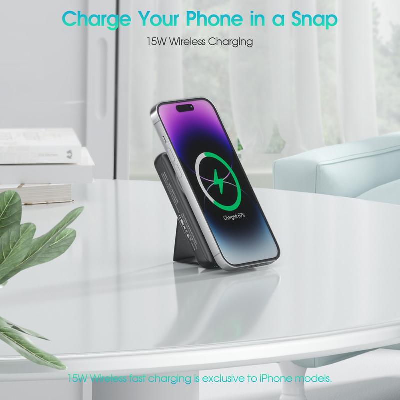 10000mAh Magnetic Wireless Charging Power Bank, with Folding Stand, PD3.0 QC4.0 22.5W Fast Charging, Portable Mobile Phone Charger for iPhone, Galaxy, Phone Accessories, Stocking Fillers Gift