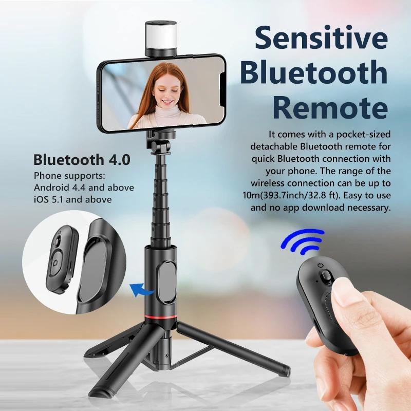 Portable Wireless BT Phone Selfie Stick Tripod with Fill Light, Retractable Phone Tripod with Remote Control, Suitable for Huawei iPhone Android Phone