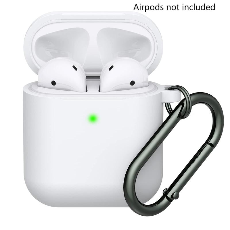 Solid Color Silicone Earphone Case with Carabiner, Anti-fall Earphone Protective Case with Visible LED Indicator Light Compatible with Airpods 1 2, Airpods Max New