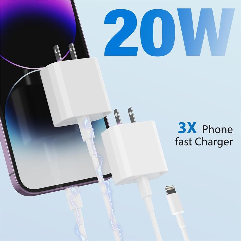 iPhone Charger, 2 Pack 20W PD USB C Wall Fast Charger Adapter with 2 Pack 10FT Long Type C to Lightning Cable Compatible