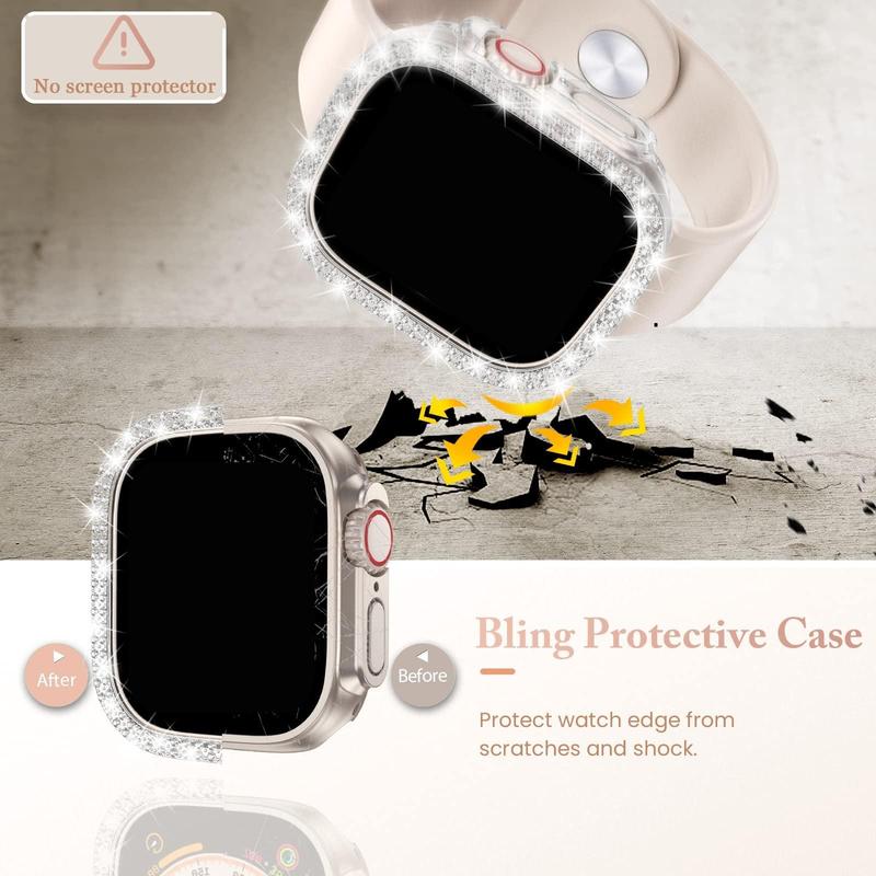 Rhinestone Decor Watch Case, 4 Counts set Smart Watch Protective Cover, Fashion Watch Accessories Compatible with Apple Watch Series 6 5 4 SE 40mm 41mm 44mm 45mm 49mm, Smartwatch Case