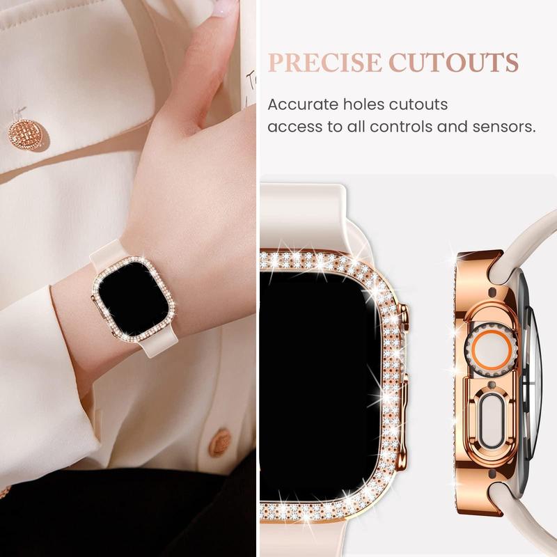 Rhinestone Decor Watch Case, 4 Counts set Smart Watch Protective Cover, Fashion Watch Accessories Compatible with Apple Watch Series 6 5 4 SE 40mm 41mm 44mm 45mm 49mm, Smartwatch Case