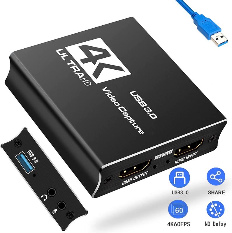 4K Video Capture Card Capture Card USB 3.0 with Microphone  HD Loop-Out Capture Cards for  Switch Gaming Live Streaming Xbox Series   Accessories HDMI to