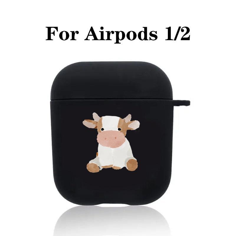 Cute Cow Design Earphone Case with Hiking Buckle, Shockproof & Anti-Fall TPU Earphone Cover for AirPods 1 2, 3, Pro, Pro 2, Gift for Friend