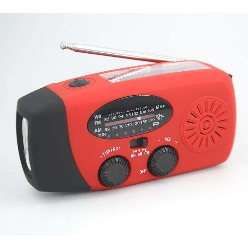 -088 7400mWh NOAA Weather Radio  Radio Solar, Hand Crank, Type-C USB Charge AM FM NOAA Radio 3 LED Flashlight 2000mAh  Phone Charger Power (Red)