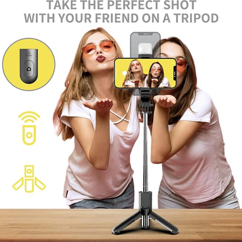 Selfie Stick Tripod with Light, Portable Selfie Stick & Phone Tripod with Wireless Remote, Lightweight Phone Tripod for Group Selfies Live Streaming