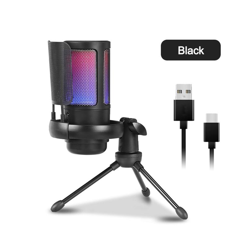 Gaming USB Microphone for PC PS5, Condenser Mic with Quick Mute, RGB Indicator, Tripod Stand, Pop Filter, Shock Mount, Gain Control for Streaming Discord Twitch Podcasts Videos