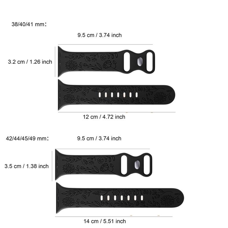 Flower Pattern Silicone Sport Watch Band (Only Band), 8 Counts Stylish Smart Watch Replacement Watchband Compatible With iWatch Series 38mm 40mm 41mm 42mm 44mm 45mm 49mm