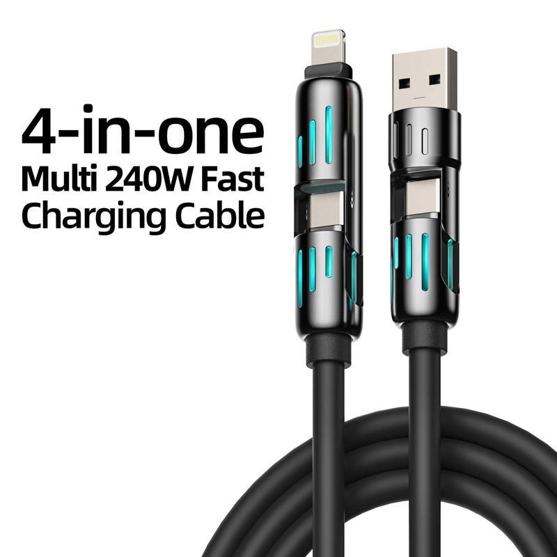 PQRQP 4-in-1 Multi USB Charging Cable -MAX 240W Fast Charging Charger Cord with USB A+Type C for iPhone 16 15 14 13 iPad Samsung Galaxy MacBook iPad Tablets and More