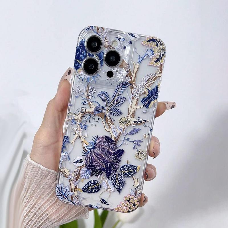 Leaf Pattern Phone Case with Len Protector, Decorative Phone Protective Cover, Phone Accessories Compatible With iPhone 11 12 13 14 15 Plus Pro Max XR XS Max