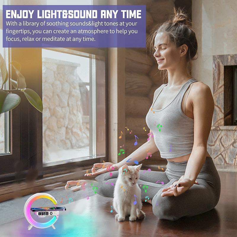 RGB Night Light Lamp Multifunctional Wireless Audio Speaker, Multifunctional Wireless Speaker with Alarm Clock, Rechargeable Speaker, Wireless Charger Station for Smartphone