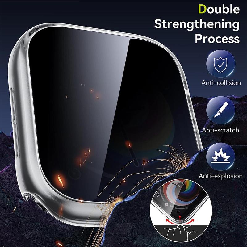 2 In 1 Ultra-thin Tempered Glass Smart Watch Screen Protector & Case, Anti-peeping Smart Watch Case, Fashionable Smart Watch Accessories Compatible with Apple Watch Ultra SE 8 7 6 5 4