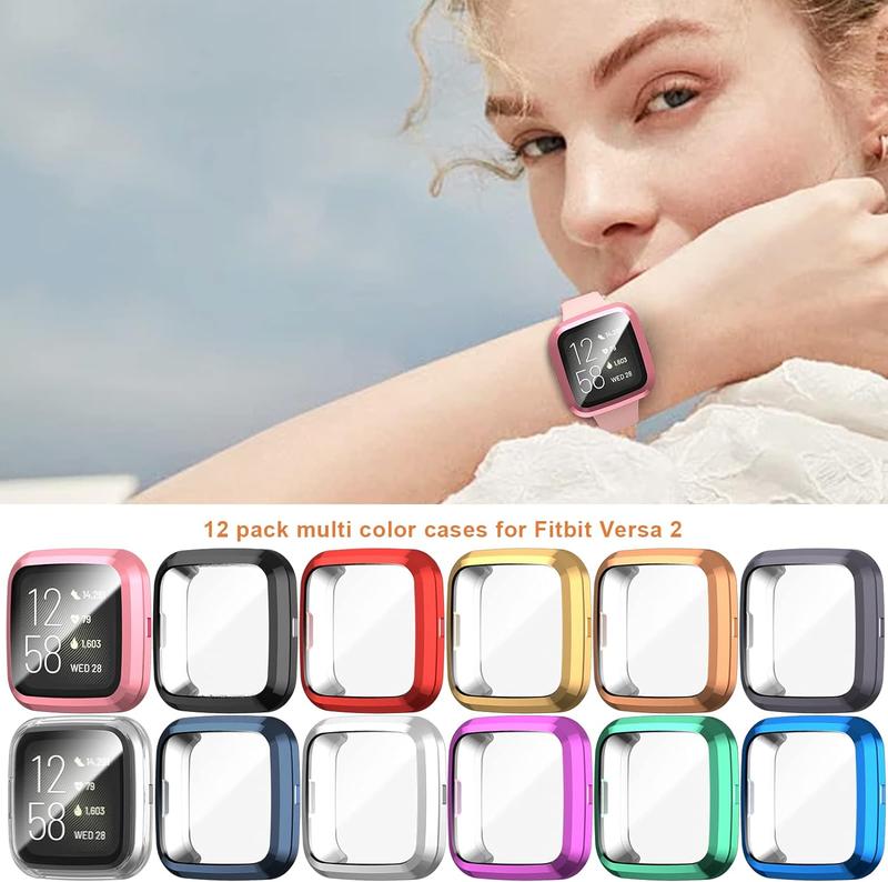 12 Pack Case for Fitbit Versa 2 with Screen Protector, Haojavo Soft TPU Full Protective Cover Ultra-Thin Scratch Resistant Slim Fit Plated Bumper for Fitbit Versa 2 Accessories Wearable Protection watchprotector