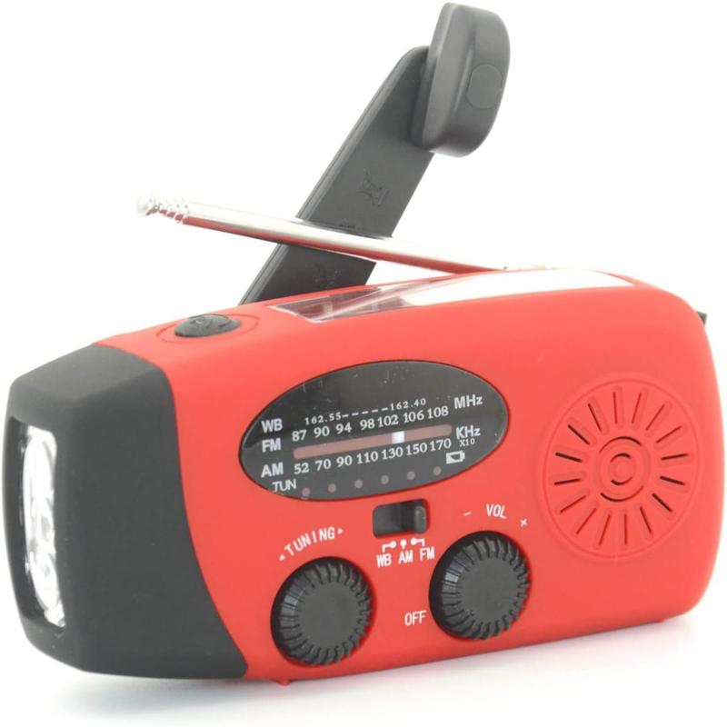 -088 7400mWh NOAA Weather Radio  Radio Solar, Hand Crank, Type-C USB Charge AM FM NOAA Radio 3 LED Flashlight 2000mAh  Phone Charger Power (Red)