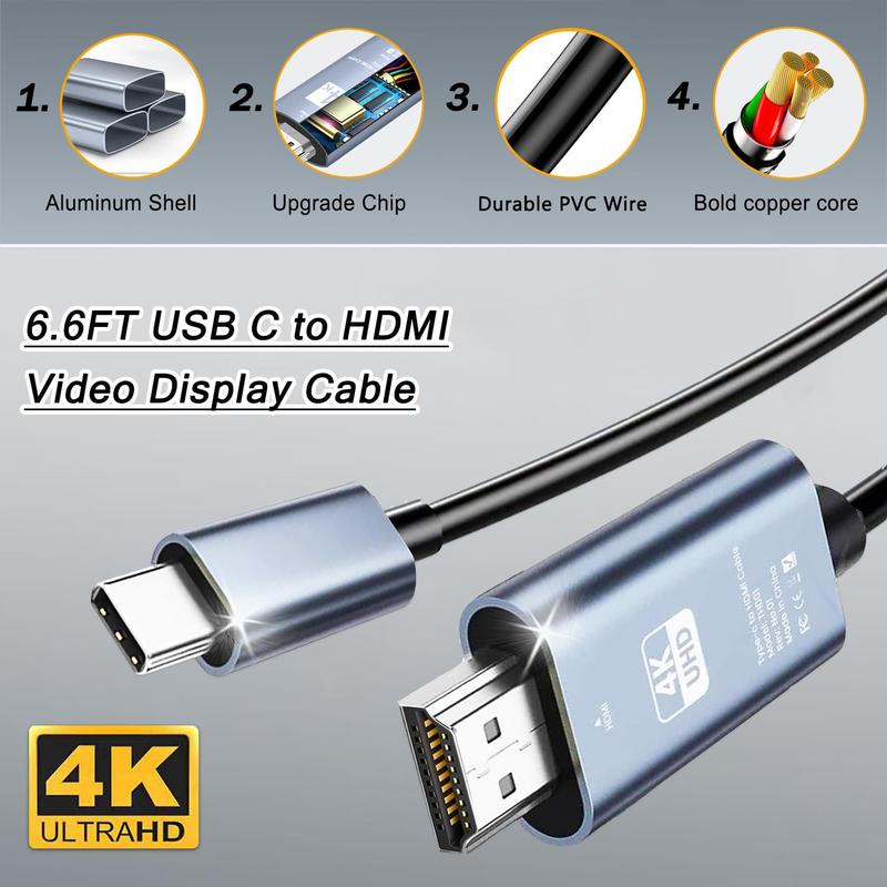 HDMI  Adapter for  15 to HDTV, 4K USB C to HDMI Video , Thunderbolt 3 & 4 Compatible for  15 16 Series, MacBook Pro Air, iPad Pro, Surface Book 2, Galaxy S23 and More