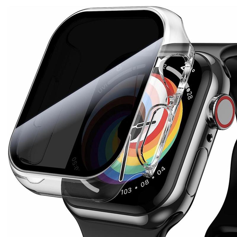 2 In 1 Ultra-thin Tempered Glass Smart Watch Screen Protector & Case, Anti-peeping Smart Watch Case, Fashionable Smart Watch Accessories Compatible with Apple Watch Ultra SE 8 7 6 5 4