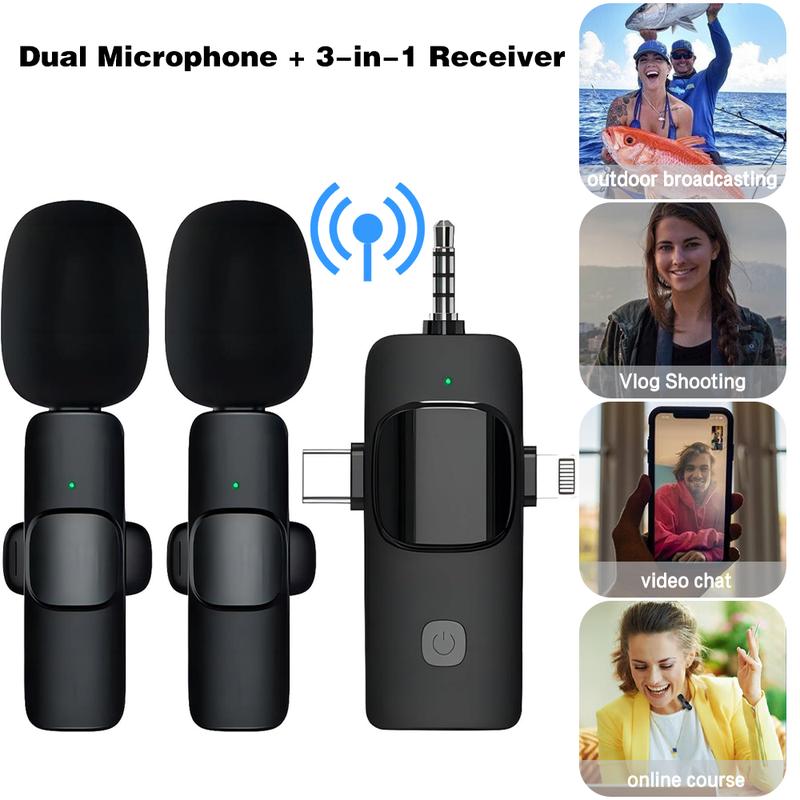 Wireless Lavalier Microphone for iPhone iPad Mini Clip-on Microphone Wireless for iPhone Video Recording Denoise Omni Lav Lapel Mic for Interview Youtube Vlog Live Stream Tiktok Content Creator microfono para portable microphone