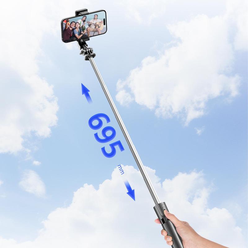 Portable Selfie Stick Tripod, 1 Count 4 in 1 Extendable Phone Tripod Stand with Detachable Wireless Remote & Phone Holder, 360° Rotating Mini Travel Tripod