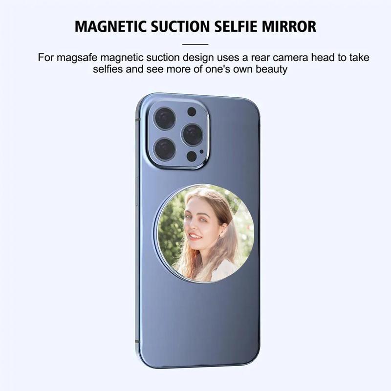 Magnetic Phone Selfie Mirror, Portable Phone Back Selfie Mirror with Storage Box & Magnetic Ring & Cleaning Cloth, Phone Accessories for Most Phones