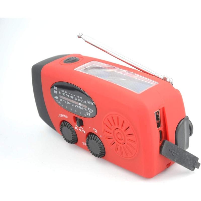 -088 7400mWh NOAA Weather Radio  Radio Solar, Hand Crank, Type-C USB Charge AM FM NOAA Radio 3 LED Flashlight 2000mAh  Phone Charger Power (Red)