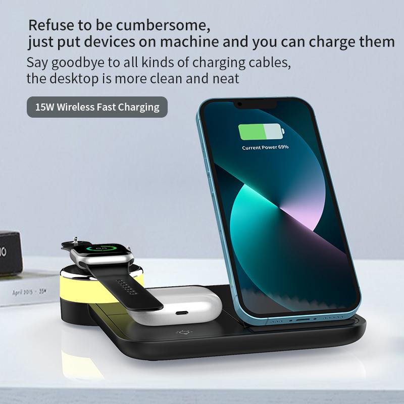 Blackfriday 4-in-1 Multi-Device Wireless Charging Station for iPhone 16, 15, 14, 13, 12, 11, X, 8 Series, Apple Watch, AirPods 2 3 Pro Pro 2 with Fast Charging Foldable Wireless