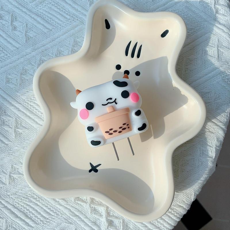 Cute Cow Design Charger & Data Cable Protector, 1 Count Anti-drop Decorative Charger & Data Cable Protective Cover, Phone Accessories for iPhone 16 15 14 Pro Max 13 12 11