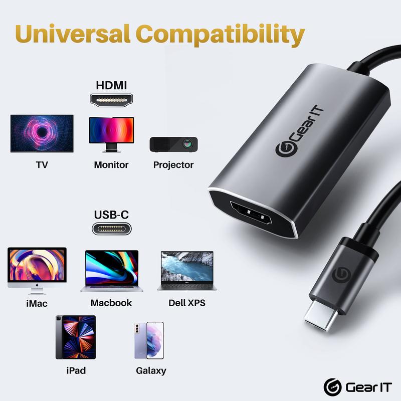 GEARit USB C to HDMI Adapter - 8K@60Hz Thunderbolt 3 4 Compatible Accessories Crystal