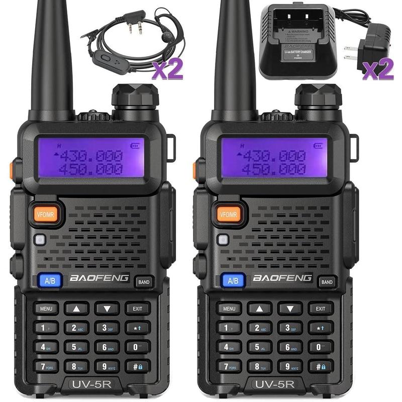 Baofeng UV-5R Ham Radio Long Range UV5R Dual Band Handheld Rechargeable High Power Two Way Radio Walkie Talkies with 1800mAh Li-ion Battery and Earpiece for Hunting Survival Gear,2 Pack