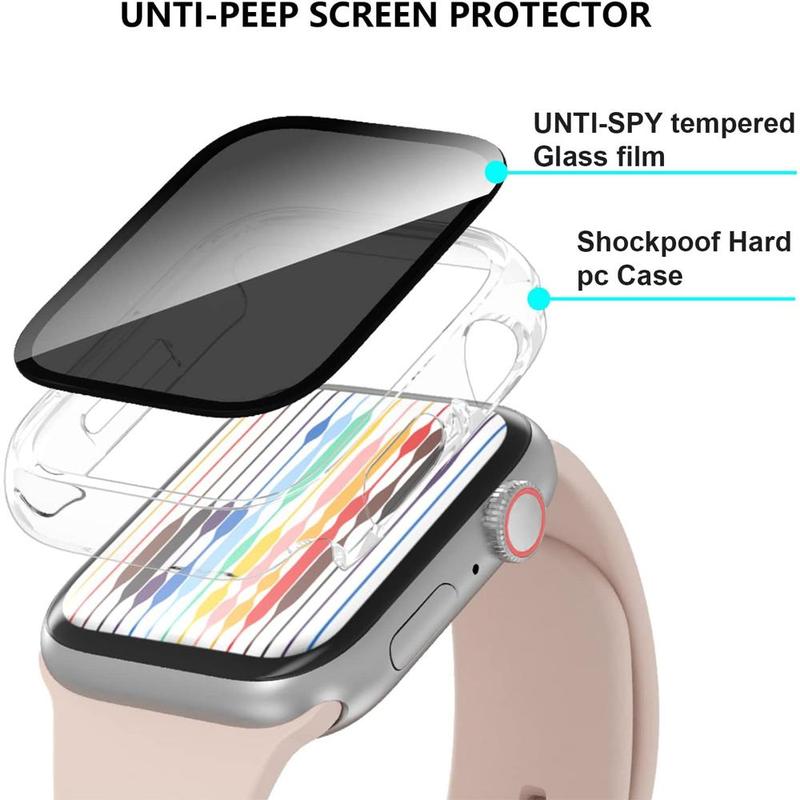 2 In 1 Ultra-thin Tempered Glass Smart Watch Screen Protector & Case, Anti-peeping Smart Watch Case, Fashionable Smart Watch Accessories Compatible with Apple Watch Ultra SE 8 7 6 5 4