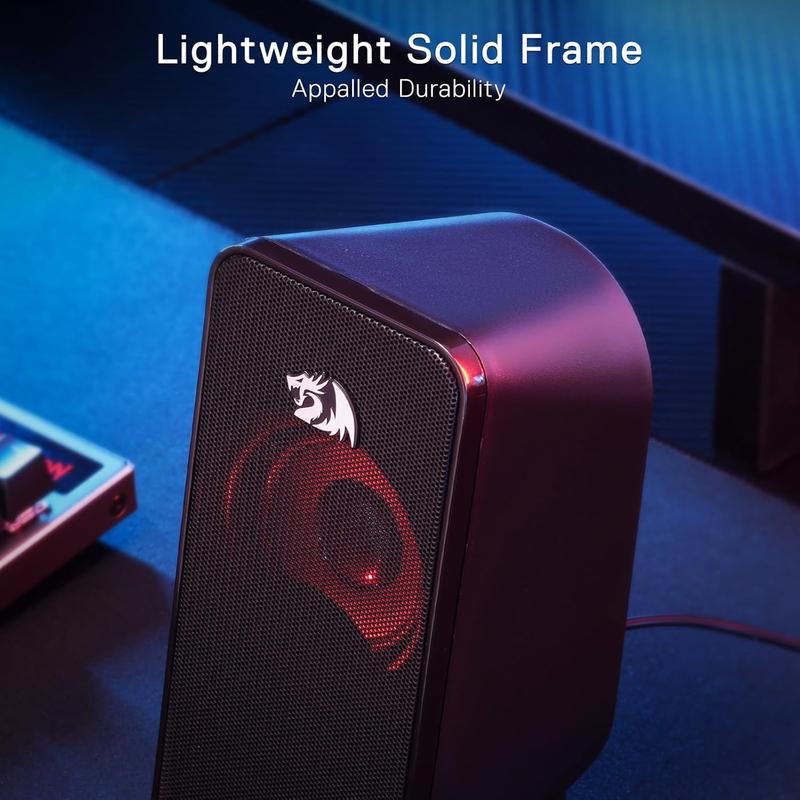 Redragon GS500 Stentor PC Gaming Speaker, 2.0 Channel Stereo Desktop Computer Speaker with Red Backlight, Quality Bass and Crystal Clear Sound, USB Powered with a 3.5mm Connector