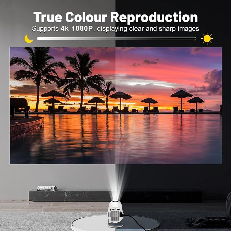 Portable Mini Smart Projector, 1 Piece Full HD 4K 1080P Home Theater Projector, Outdoor Projector 5G WiFi6 BT5.0 Auto Horizontal Correction, 180°Rotatable  Projector for Bedroom and Movie night