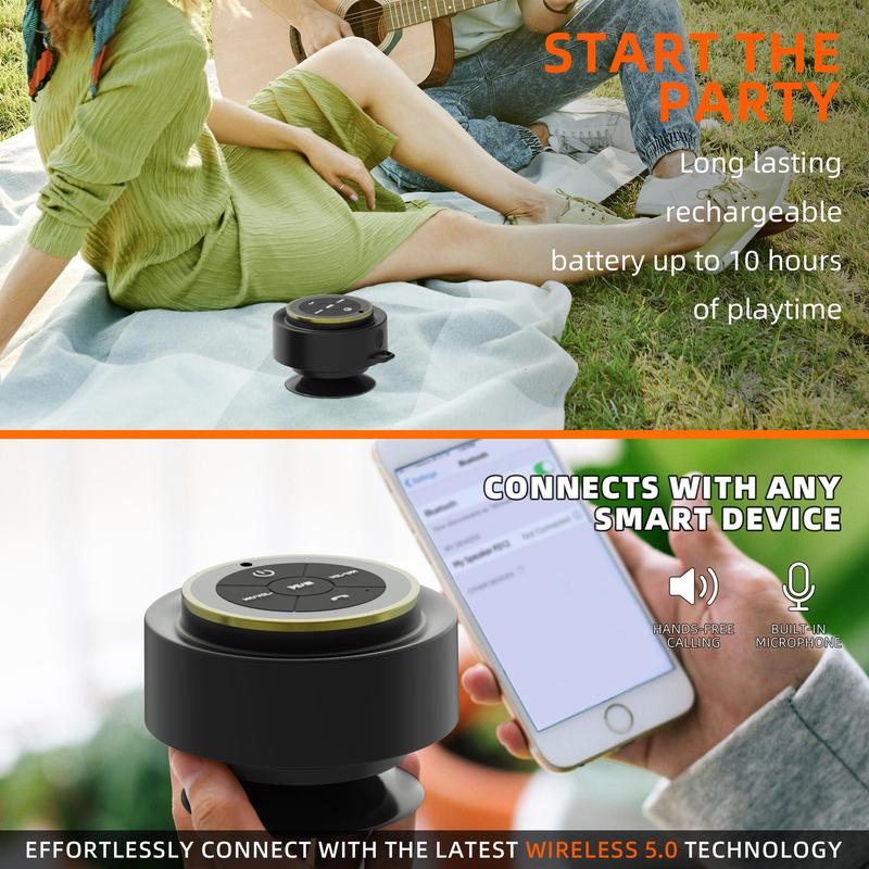 Waterproof Speaker, Portable Wireless Speaker with Radio Function, Outdoor Speaker with Stand for Bathroom, Kitchen, Living Room, Bedroom