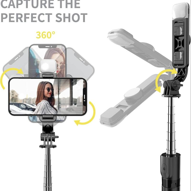 Selfie Stick Tripod with Light, Portable Selfie Stick & Phone Tripod with Wireless Remote, Lightweight Phone Tripod for Group Selfies Live Streaming