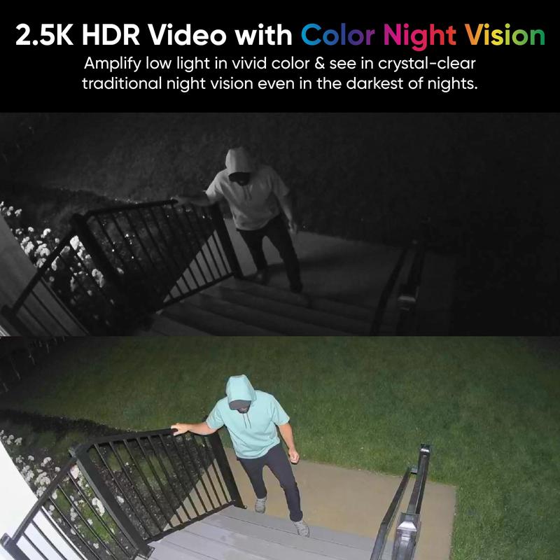 2K HDR Wireless Outdoor Indoor Security Camera, Color Night Vision, Integrated Spotlight & Siren, Rechargeable Battery, 2-Way Audio - White, 1-Pack