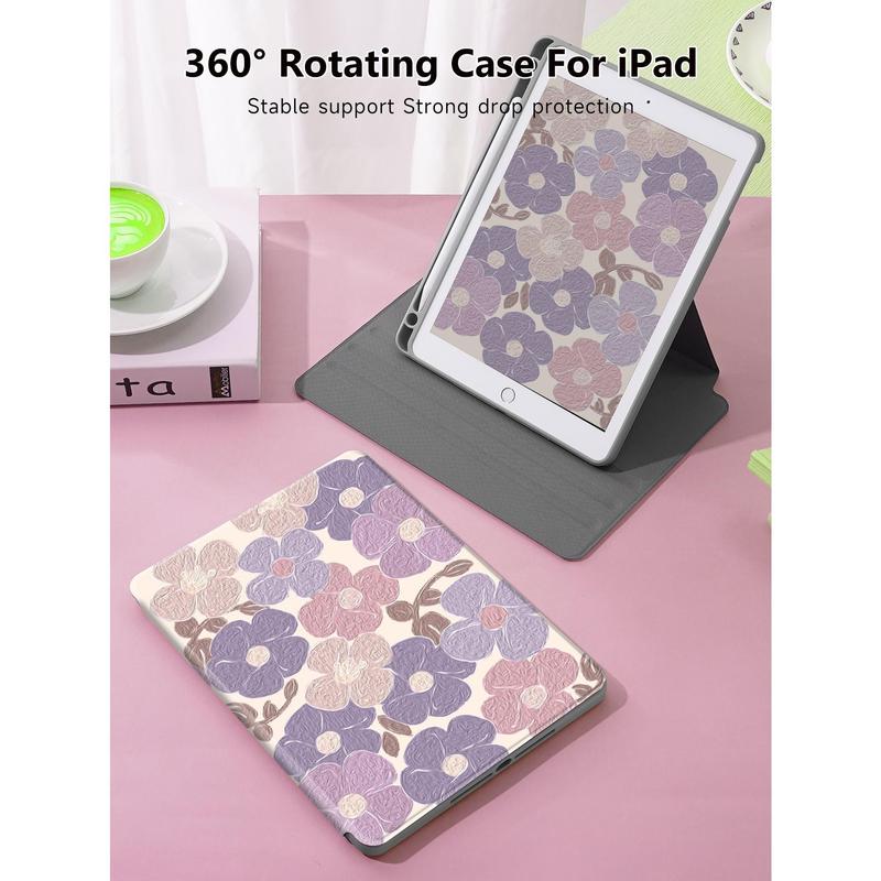 Flowers  Rotating Case Compatible With IPad 9th Generation (2021)   8th Generation (2020)   7th Gen (2019) 10.2 Inch - 360 Degree Rotating Stand Cover With Pencil Holder, Auto Wake Sleep