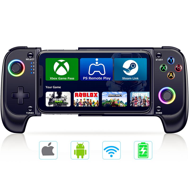 Wireless Mobile Gaming Controller for iPhone Android, Phone Game Controller for Android Support Phone Case With RGB Light ,Hall Joystick, Turbo, Mobile Gaming Gamepad, Black