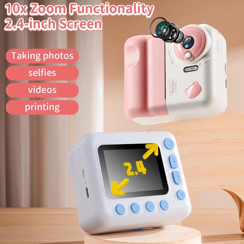 HD 1080P Kids Mini Instant Print Camera 2.4 IPS Screen Instant Photo Printing Camera Video Camera Toys for Girls Boys Aged 3-12