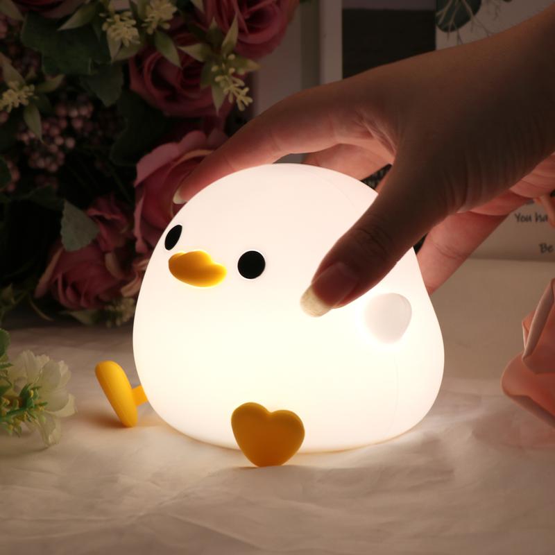 Creative Cute Duckling LED Night Light - Dimmable Duckling Night Bedroom Lamp - USB Rechargeable Silicone Light - Gifts for family