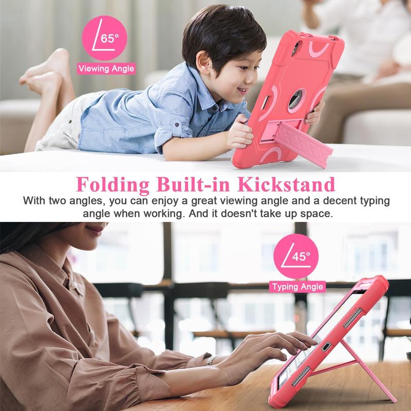 for iPad 10th Generation Case 10.9 inch 2022, iPad 10th Case with Pencil Holder Heavy Duty Shockproof Rugged Protective Cover with Kickstand for Girls Kids Rose Pink