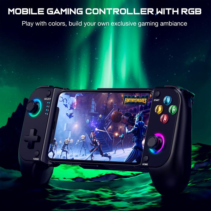 Wireless Mobile Gaming Controller for iPhone Android, Phone Game Controller for Android Support Phone Case With RGB Light ,Hall Joystick, Turbo, Mobile Gaming Gamepad, Black