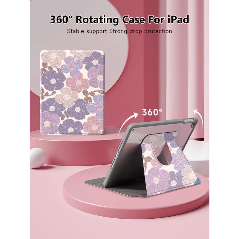 Flowers  Rotating Case Compatible With IPad 9th Generation (2021)   8th Generation (2020)   7th Gen (2019) 10.2 Inch - 360 Degree Rotating Stand Cover With Pencil Holder, Auto Wake Sleep