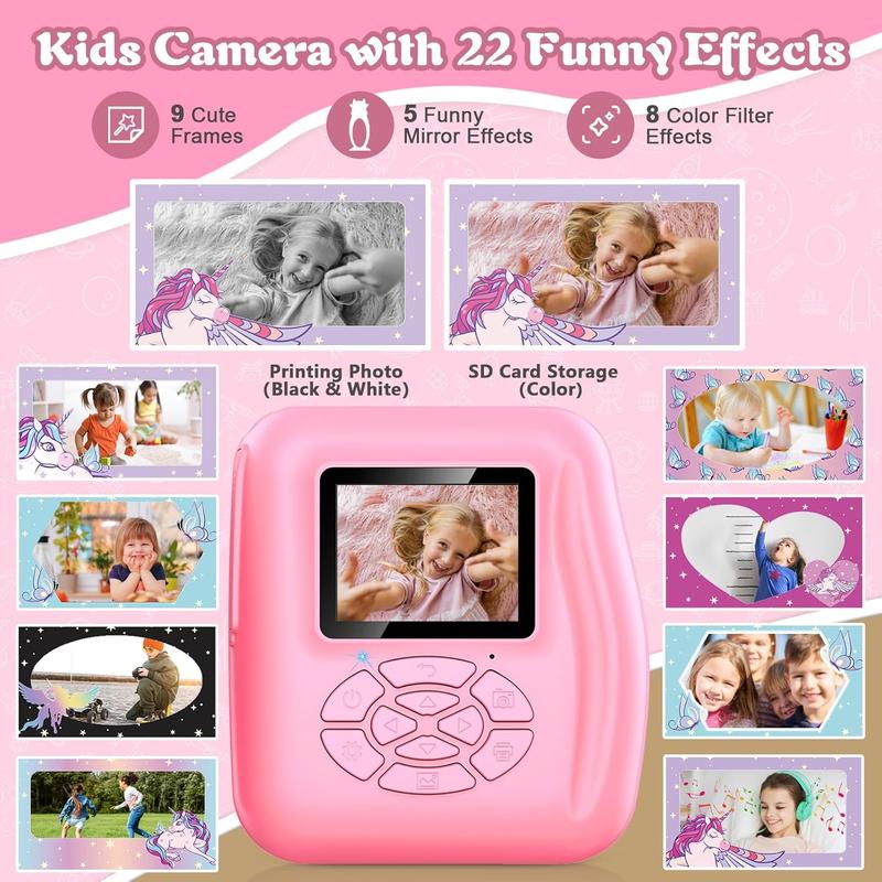 Kids Camera Instant Print, 1080P Digital Camera for Kids with Flip Lens Selfie, Ideal Toys Gifts for Girls Boys Aged 4-12 for Christmas Birthday Holiday (Pink)