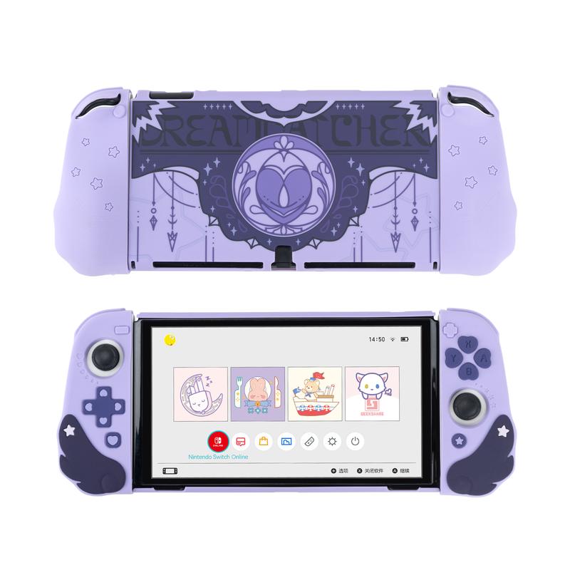 GeekShare NS Dark Star Wings Silicone Protective Case for Nintendo Switch and Switch OLED, Purple and Black Color Case, Dockable and Easy to Install