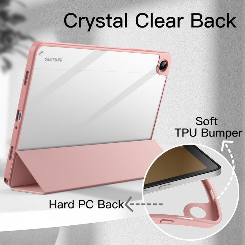 Case for  Galaxy Tab A9+   A9 Plus 11-Inch 2023, Clear Transparent Hard PC , Protective Tri-Fold Stand Slim Tablet Cover, Auto Wake Sleep (Rose )