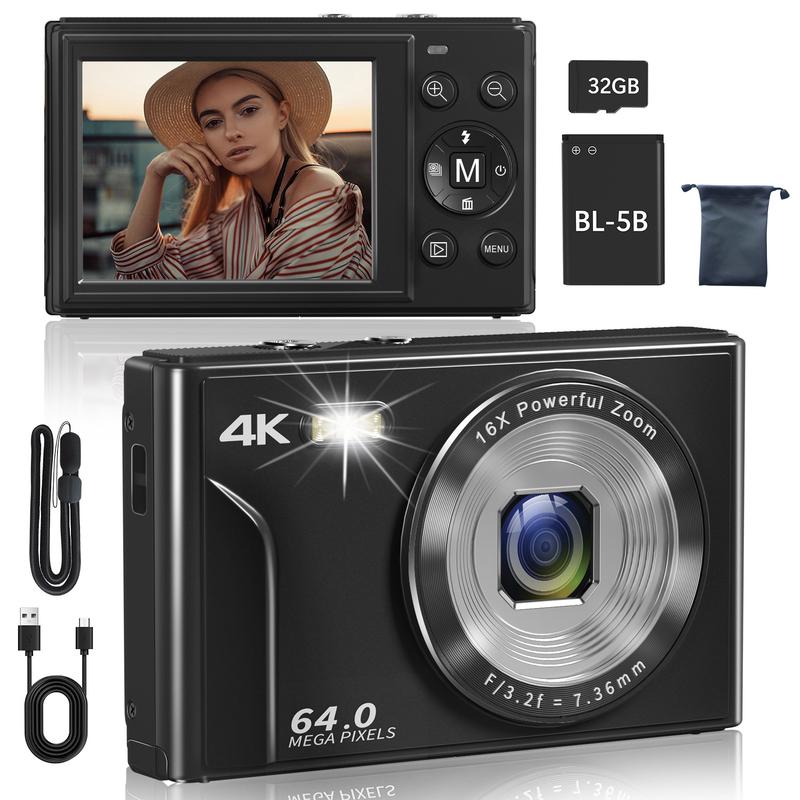 Multi-functional 4K & 64MP Digital Camera, Auto Focus Vlog Camera, 16x Digital Zoom Cameras, Compact & Portable Mini Camera with 2.8