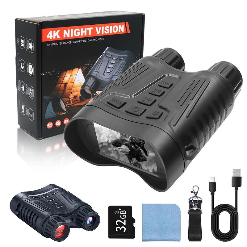 4K Infrared Night-Vision Binoculars, 3.2 Inch Screen 8X Digital Zoom Video Camera, Rechargeable Camera for Outdoor Adventures, Night Observation