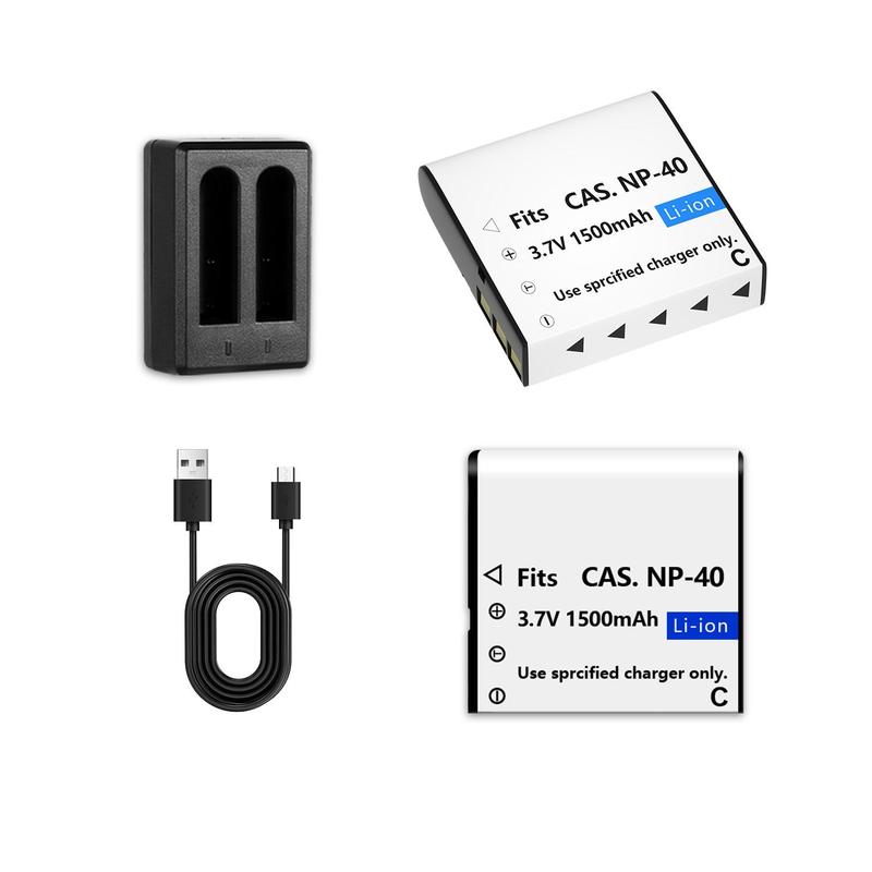 NP-40 Rechargeable Battery Pack, 2 Counts 1500mAh Rechargeable Battery with USB Dual Charger & Cable, Camera Accessories for Video Camera Camcorders